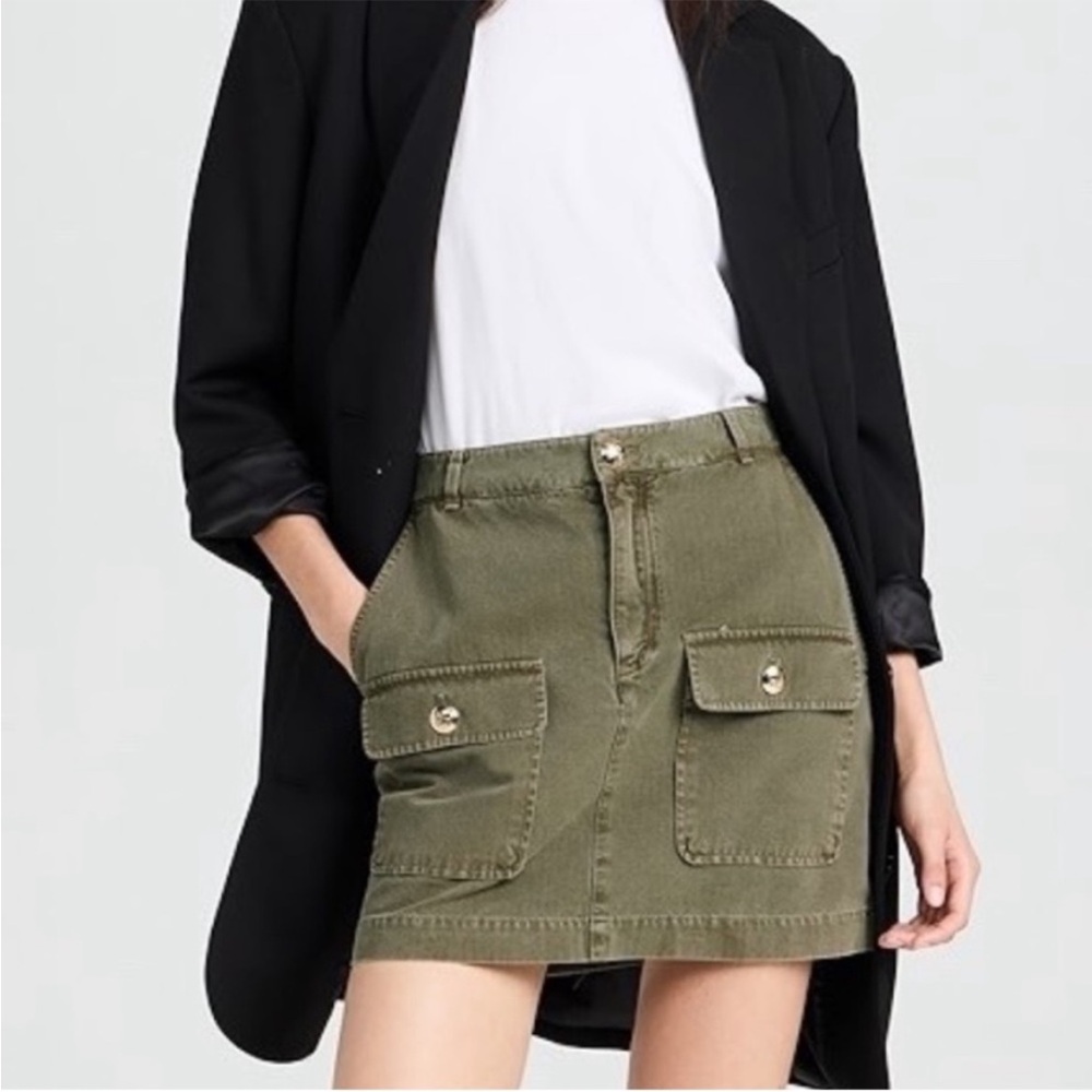 ANINE BING Aliza Mini Skirt in Army Green Sz XS Logo Buttons Like New Luxury